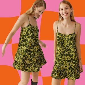 Urban Outfitters | Camille Mini Frock Dress Yellow Green Digitized Floral Medium